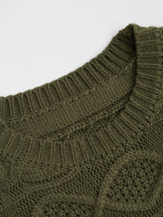 Cable Knit Round Neck Cut Out Knotted Sweater