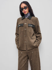 Oversized Jacket With Faux Leather Collar