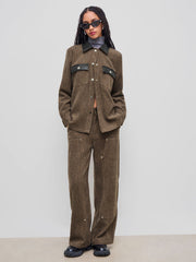 Oversized Jacket With Faux Leather Collar