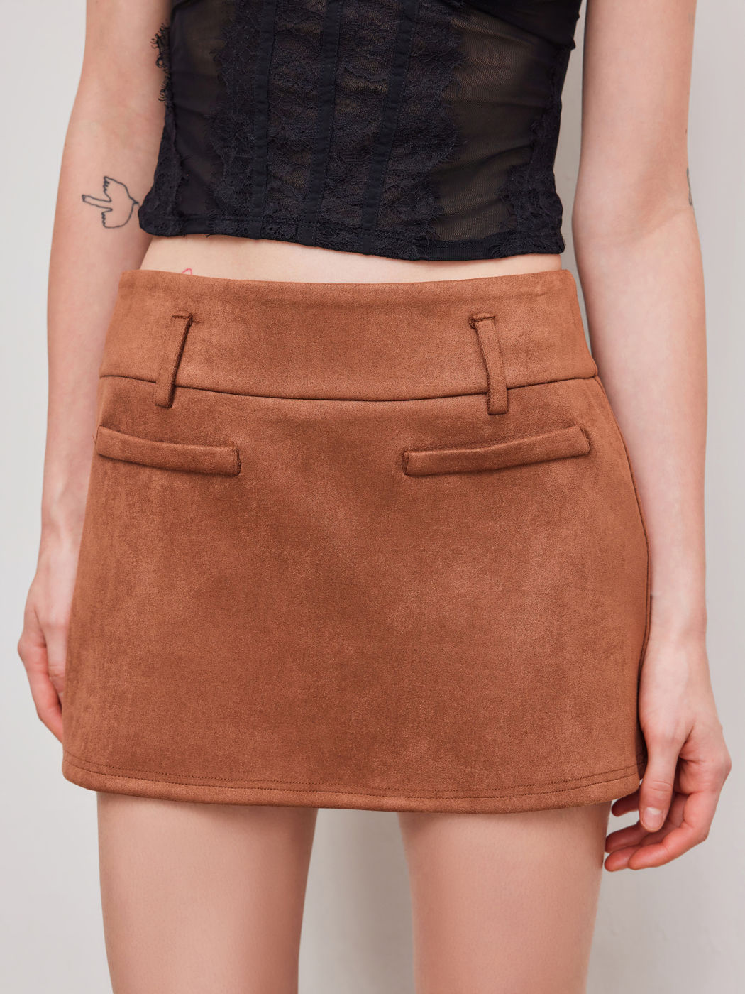 Suede Mid Rise Mini Skirt
