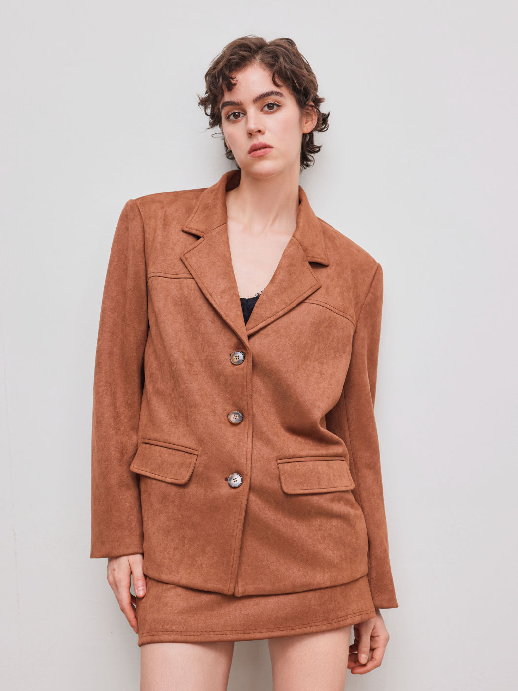 Suede Notched Collar Oversized Blazer
