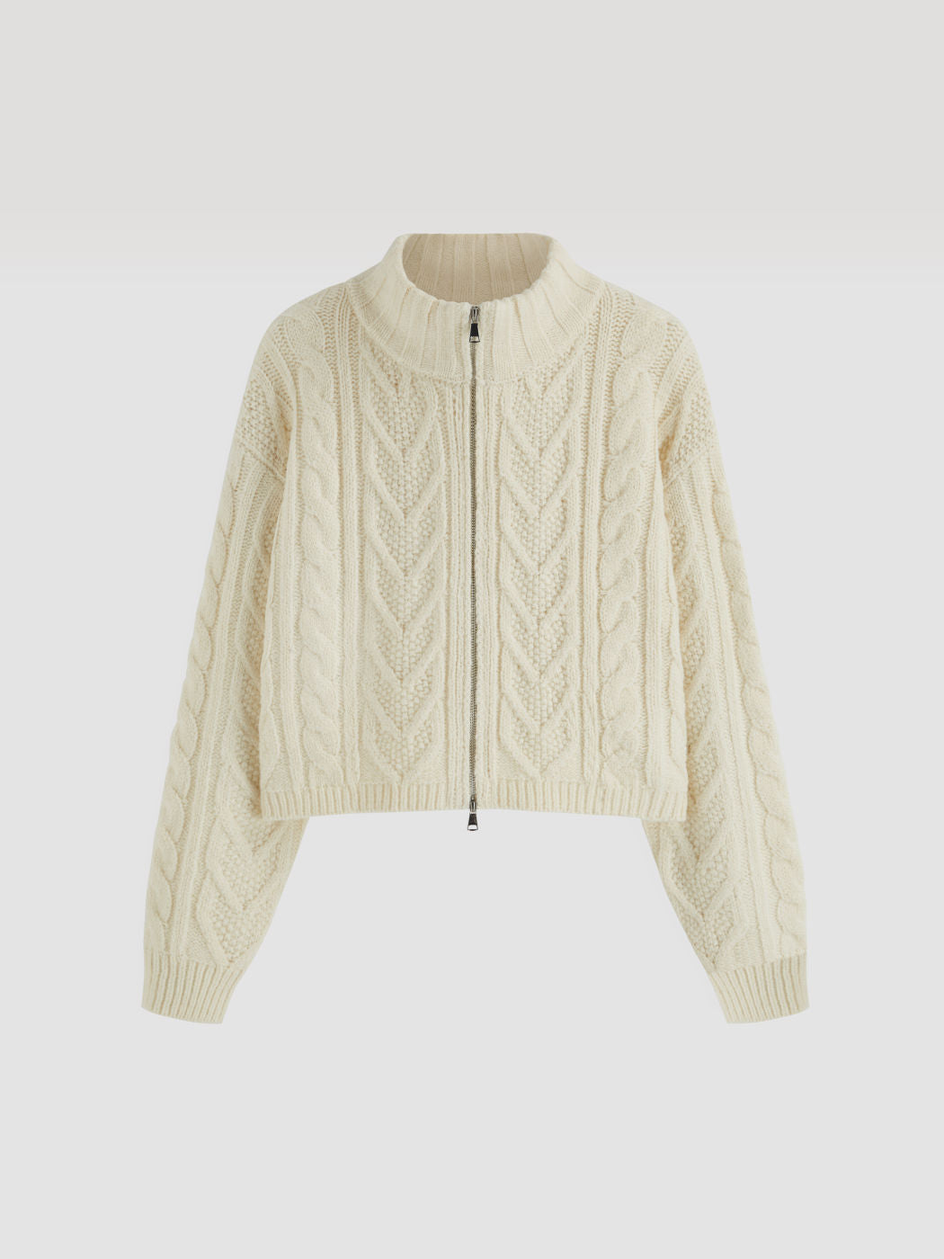Cable Knit Stand Collar Zipper Oversized Cardigan