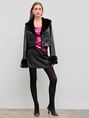 Faux Leather Collar Button Shearling Jacket