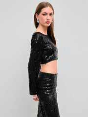 Sequin Cropped Long Sleeve Top