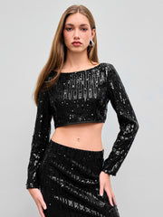 Sequin Cropped Long Sleeve Top