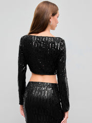 Sequin Cropped Long Sleeve Top
