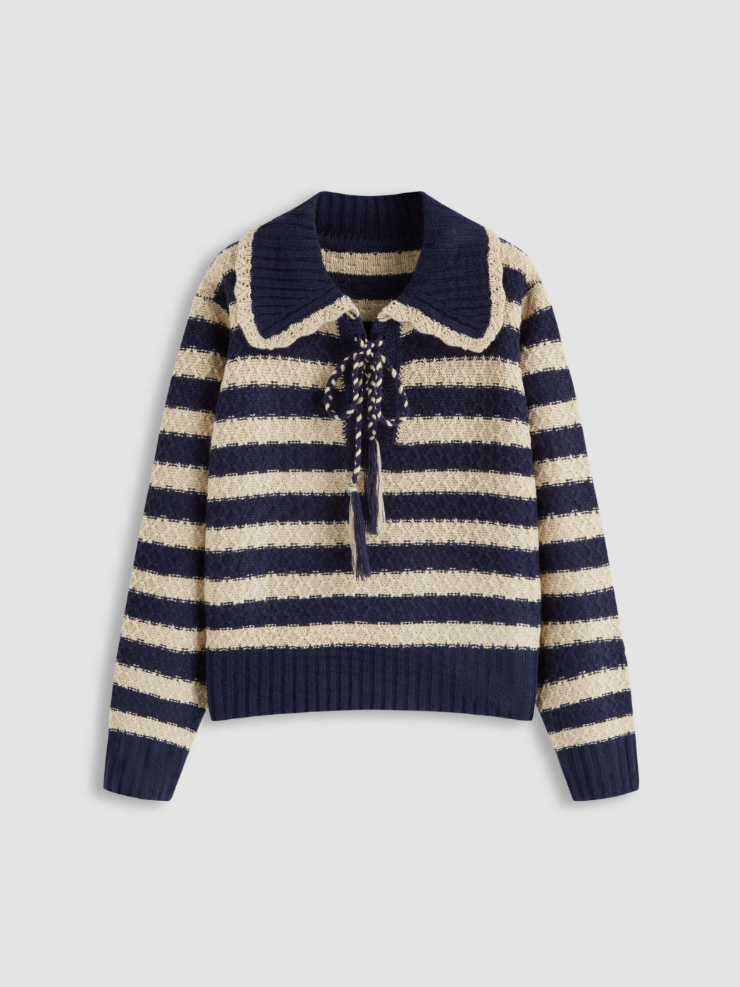 Knit Collar Striped Knotted Oversized Sweater