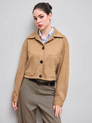 Suede Collar Oversized Borg Jacket