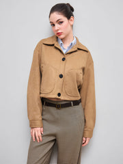 Suede Collar Oversized Borg Jacket