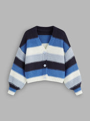 Knit V-neck Striped Gradient Oversized Cardigan