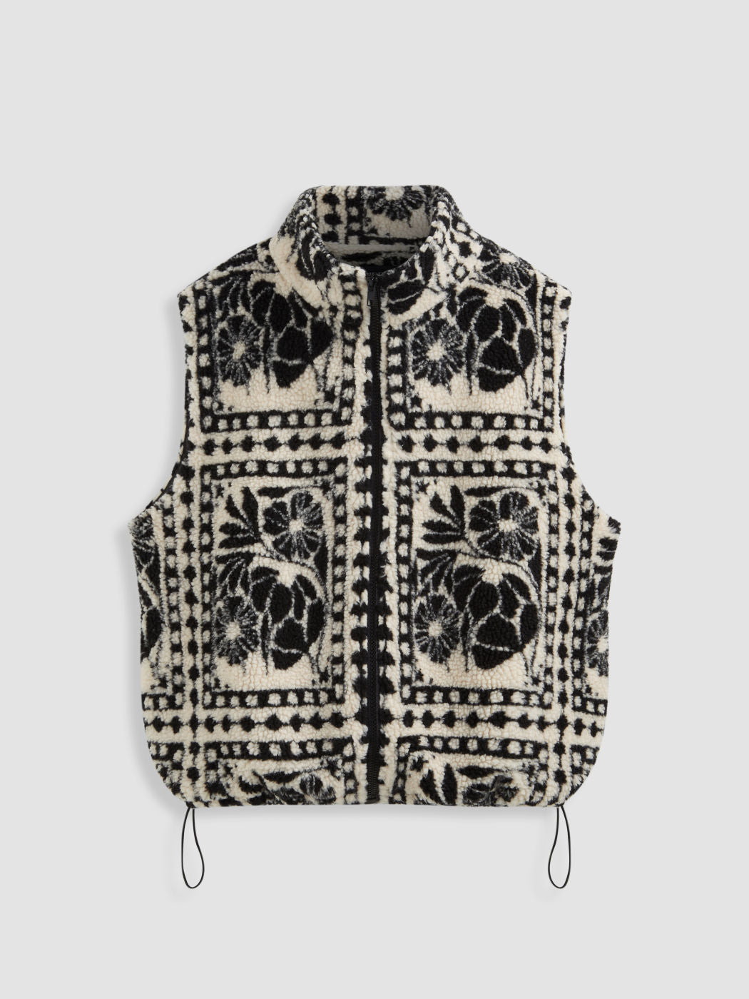 Fleece Funnel Neck Floral Oversized Jacket Vest