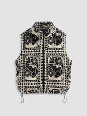 Fleece Funnel Neck Floral Oversized Jacket Vest
