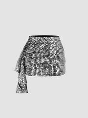 Sequins Low Rise Ruffle Hem Mini Skirt