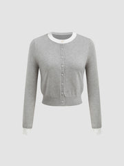 Knit Round Neckline Two Tone Cardigan