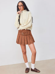 Cable Knit Stand Collar Zipper Oversized Cardigan