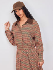 Collar Gingham Shirred Top