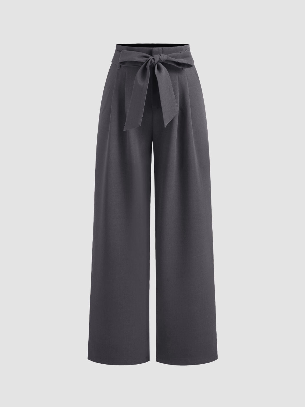 Mid Rise Plicated Wide Leg Trousers With Two Belts