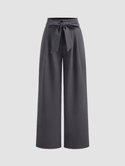 Mid Rise Plicated Wide Leg Trousers With Two Belts