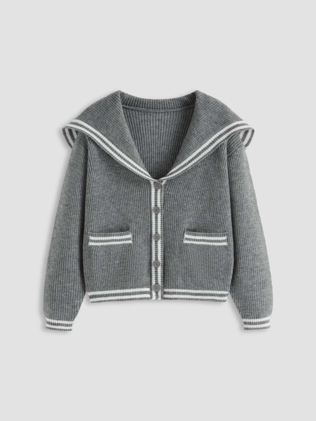 Knit Sailor Collar Solid Button Cardigan Curve & Plus