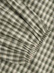 100% Cotton Round Neckline Gingham Tie Front Long Sleeve Blouse