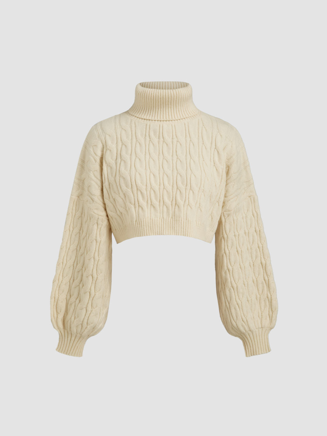 Cable Knit Turtleneck Solid Long Sleeve Crop Top