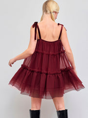 Mesh Knotted Tiered Mini Dress