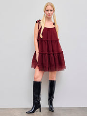 Mesh Knotted Tiered Mini Dress