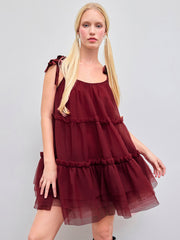 Mesh Knotted Tiered Mini Dress