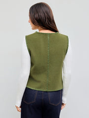 Wool-look V-neck Contrasting Binding Jacket Vest