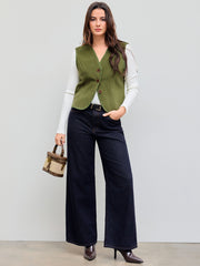 Wool-look V-neck Contrasting Binding Jacket Vest