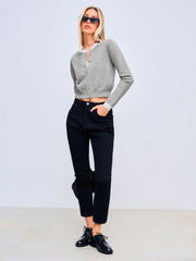 Knit Round Neckline Two Tone Cardigan