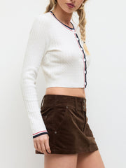 Cable Knit Round Neckline Contrasting Binding Cardigan