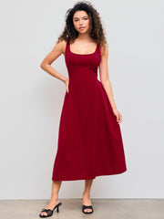 Woven Square Neck Solid Midi Dress