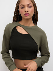 Terry Round Neck Vest & Crop Sweatshirt