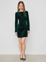 Velvet Boat Neck Ruched Mini Dress