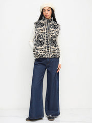 Fleece Funnel Neck Floral Oversized Jacket Vest