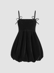 Velvet Bowknot Bubble Hem Mini Dress