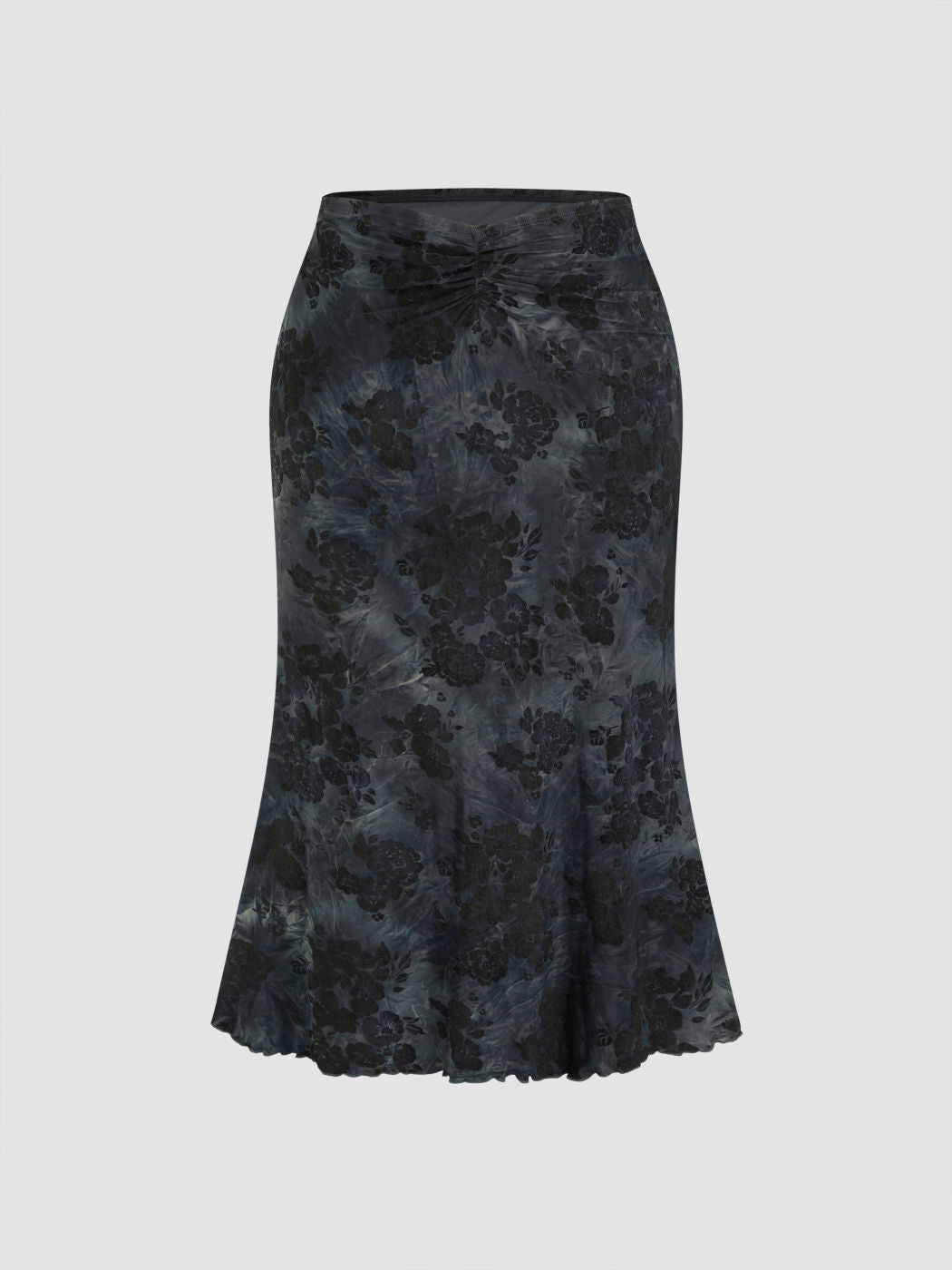 Mid Rise Floral Ruched Maxi Skirt Curve & Plus