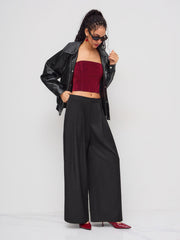 Stretch Denim Zipper Cropped Tube Top