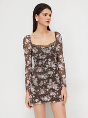 U-neckline Floral Lace Mini Dress