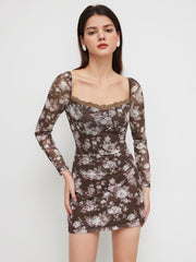 U-neckline Floral Lace Mini Dress