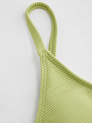 Rib Fabric V-neck Twist Triangle Full Coverage Bikini Set Curve & Plus