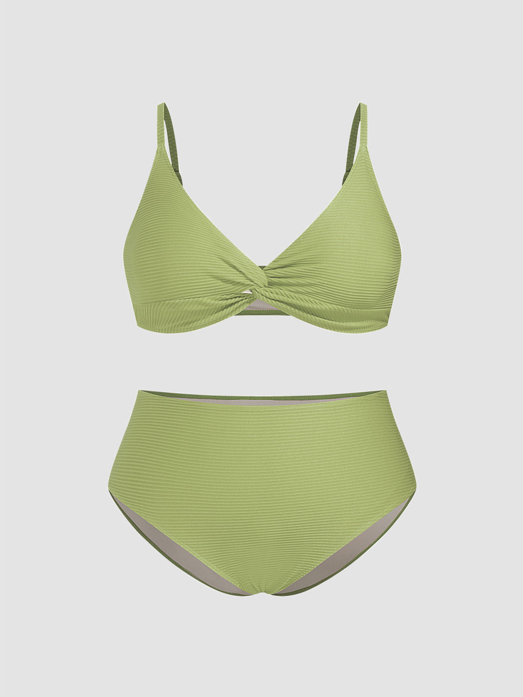 Rib Fabric V-neck Twist Triangle Full Coverage Bikini Set Curve & Plus