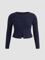 Round Neckline Button Up Long Sleeve Top Curve & Plus