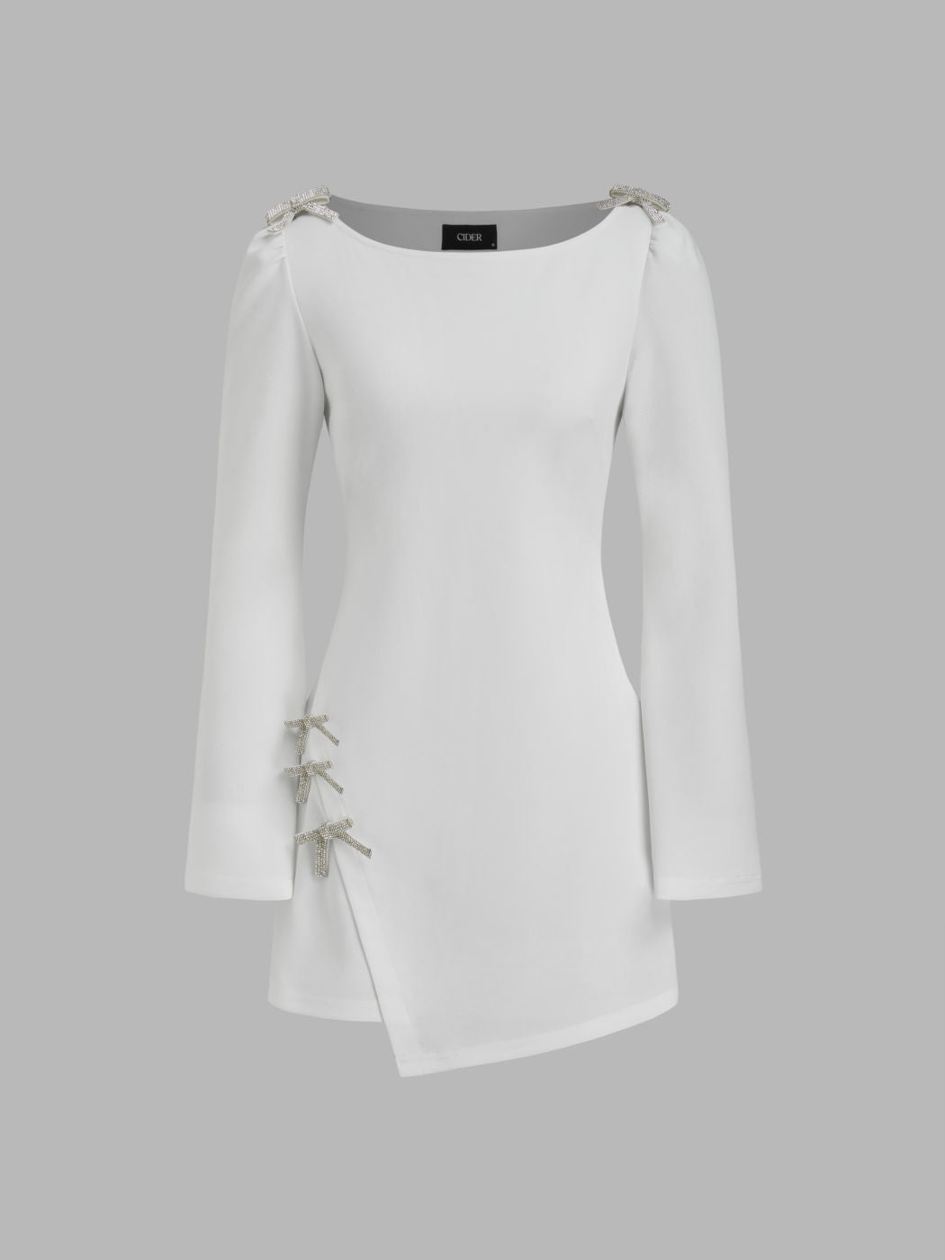 Round Neckline Solid Bowknot Mini Dress