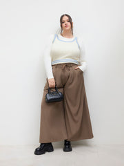 Cable Knit Square Neck Solid Contrasting Binding Crop Top Curve & Plus