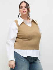 Knit V-neck Solid Vest Curve & Plus