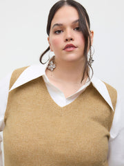 Knit V-neck Solid Vest Curve & Plus
