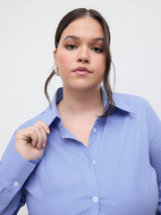 Woven Collar Striped Long Sleeve Shirt Curve & Plus