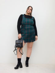 Square Neckline Plaid Zipper Mini Dress Curve & Plus